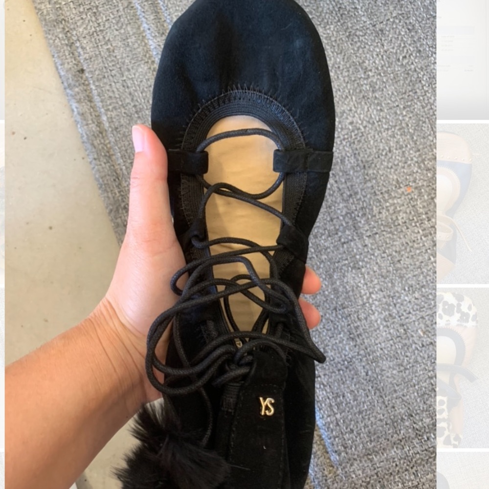 Yosi Samra black suede tie up ballet flats